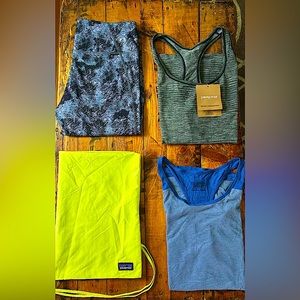Patagonia new tops, bottom, and laundry bag size L/XL bundle /lot